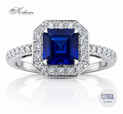 Пръстен от бяло злато 14К със сапфир Emerald Cut 1.31 ct