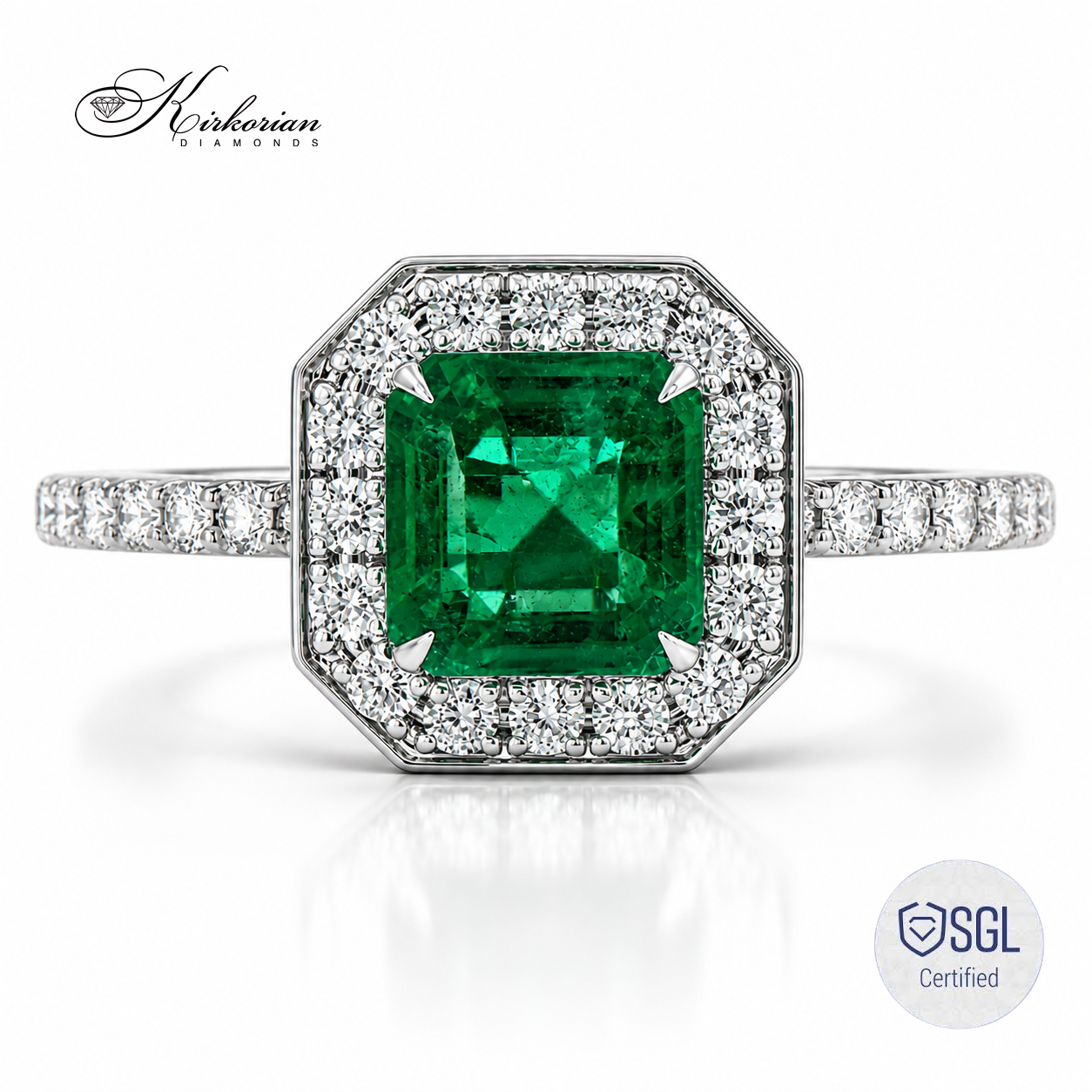 Пръстен от бяло злато 14К със смарагд Emerald Cut 1.26 ct LR3712E