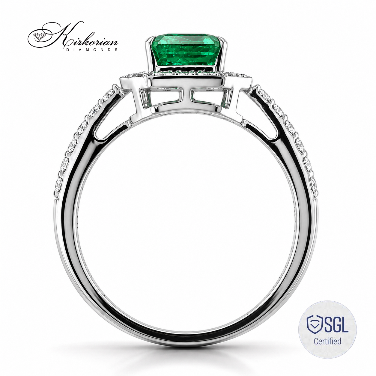 Страничен профил на пръстен със смарагд Emerald Cut