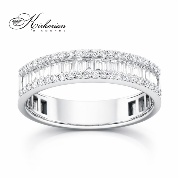 Диамантена халка с багет и кръгли диаманти 0.53 ct от бяло злато 14К – луксозен пръстен Kirkorian Diamonds
