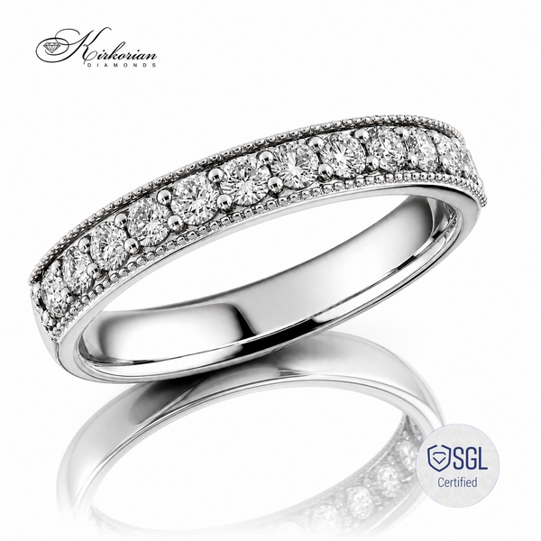Луксозна брачна халка от бяло злато 14К с естествени диаманти 0.47 ct F/G VS – vintage diamond wedding band LR4615EB