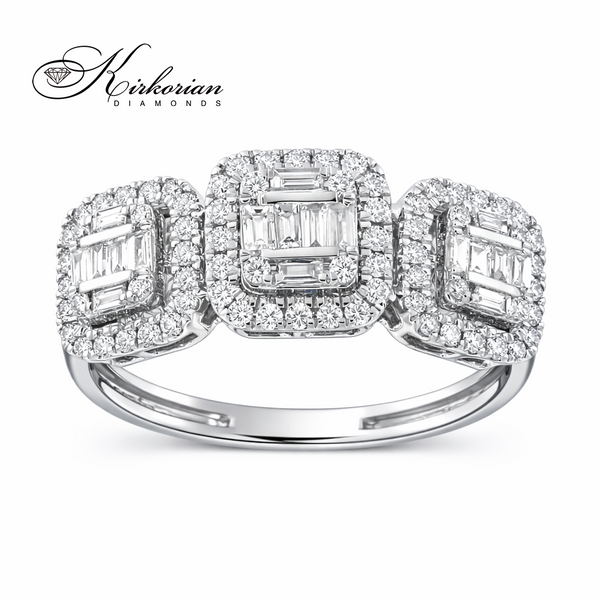 Луксозен годежен пръстен с диаманти 0.54 ct от бяло злато 14К – пръстен с багет и кръгли диаманти