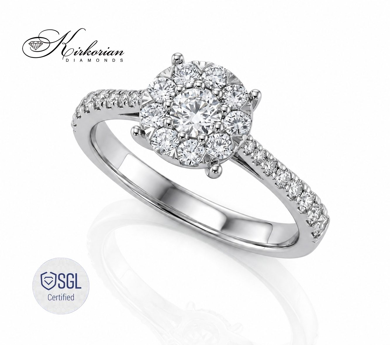Годежен пръстен с естествени диаманти 0.71 ct от бяло злато 14K – Luxury Diamond Halo Ring LR4835