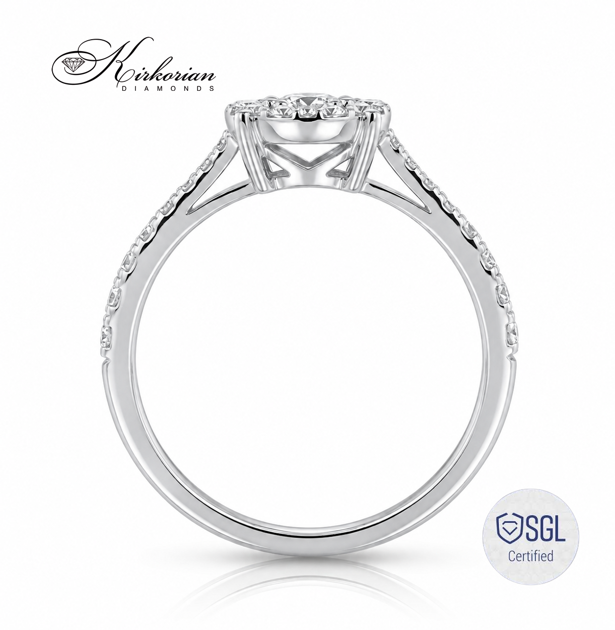 Luxury diamond halo engagement ring in white gold 14K