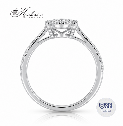 Luxury diamond halo engagement ring in white gold 14K