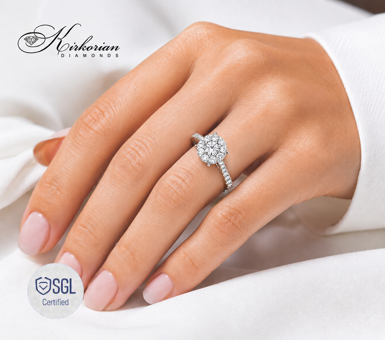 Пръстен с диаманти на ръка и луксозен bridal дизайн
