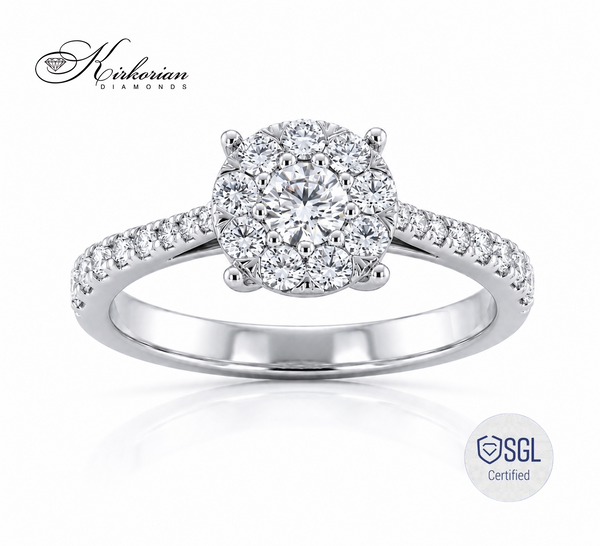 Годежен пръстен с естествени диаманти 0.71 ct от бяло злато 14K – Luxury Diamond Halo Ring LR4835