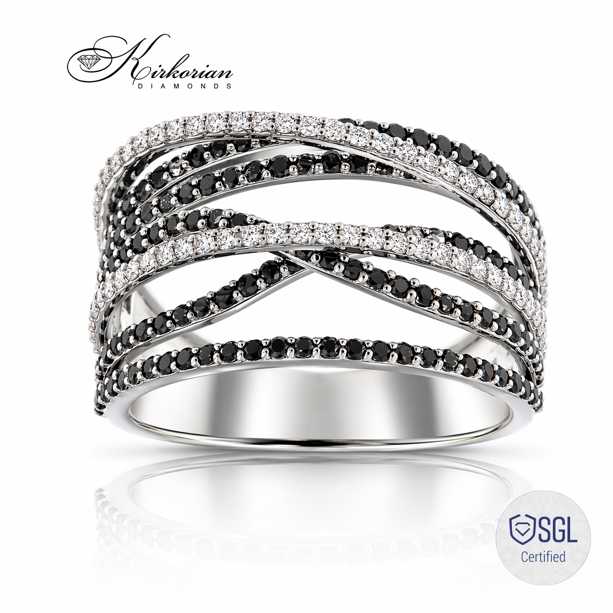 Пръстен от бяло злато 14К с черни и бели диаманти 1.11 ct LR4848