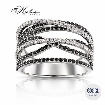 Пръстен от бяло злато 14К с черни и бели диаманти 1.11 ct LR4848