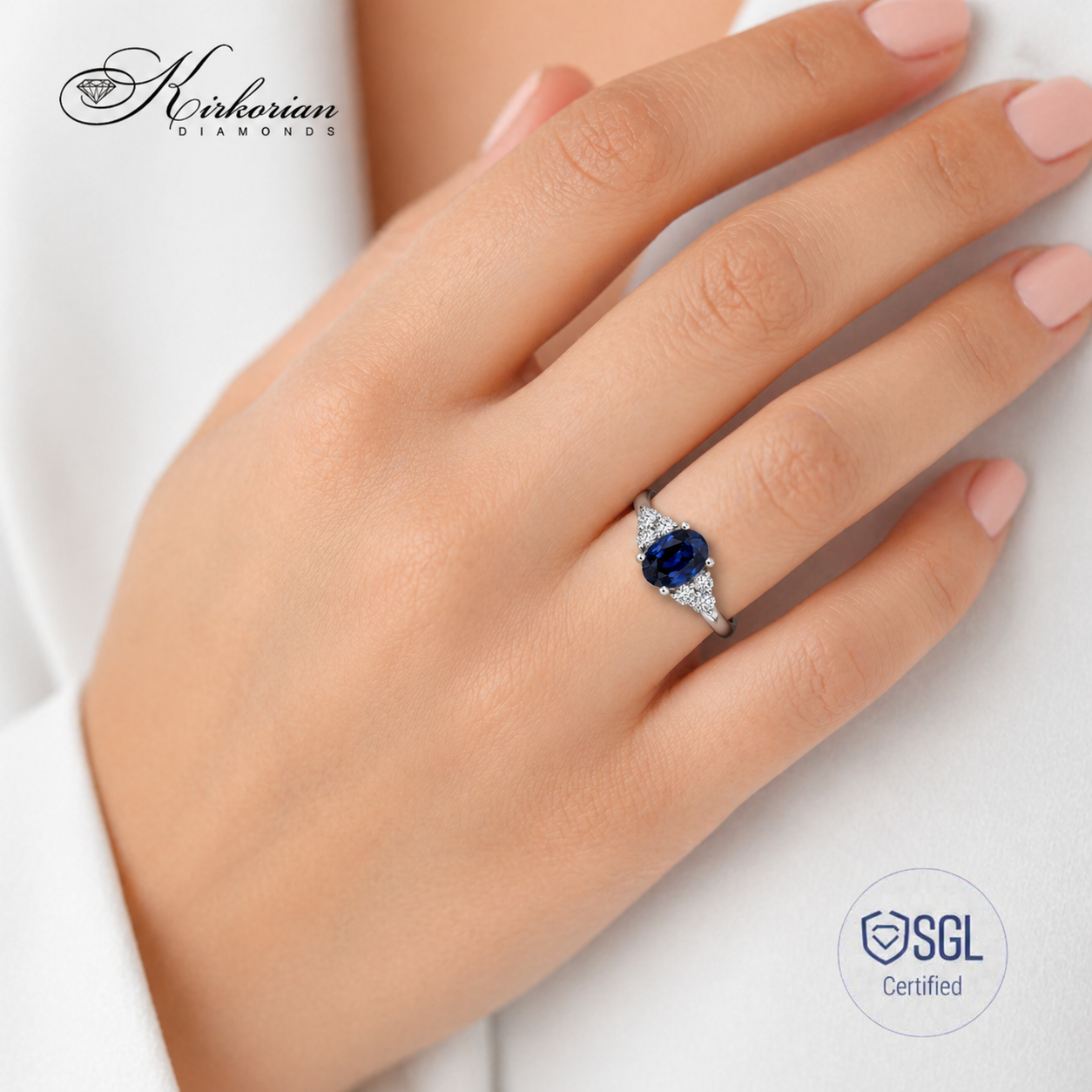 Дамски пръстен със сапфир върху ръка Kirkorian Diamonds LR4877S