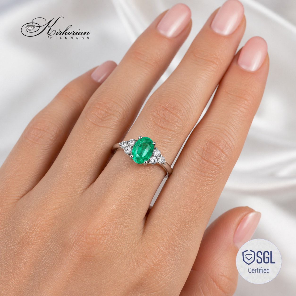 Дамски пръстен със смарагд върху ръка Kirkorian Diamonds LR4877