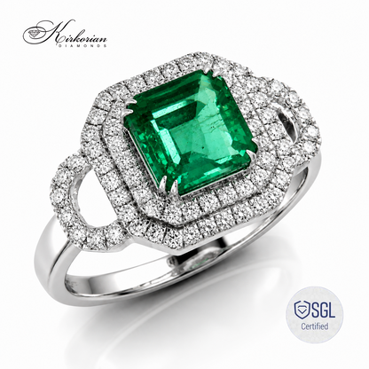 Луксозен пръстен от бяло злато 14К със смарагд 1.87 ct и диаманти LR5456EM