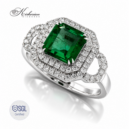 Double halo emerald ring с естествени диаманти