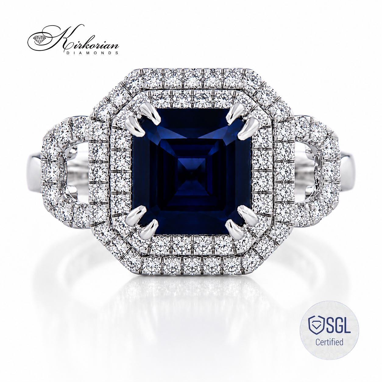 Premium sapphire diamond ring in white gold 14K with natural diamonds model LR5456S