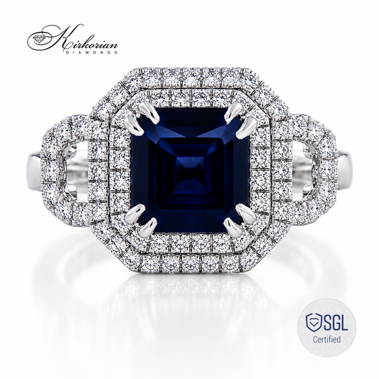 Premium sapphire diamond ring in white gold 14K with natural diamonds model LR5456S