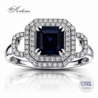 Луксозен годежен пръстен от бяло злато 14К със сапфир 1.77 ct и естествени диаманти 0.45 ct модел LR5456S