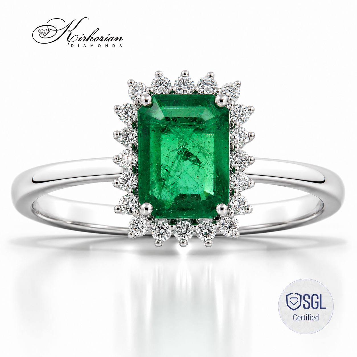 Пръстен от бяло злато 14К със смарагд 0.93 ct и диаманти LR5467