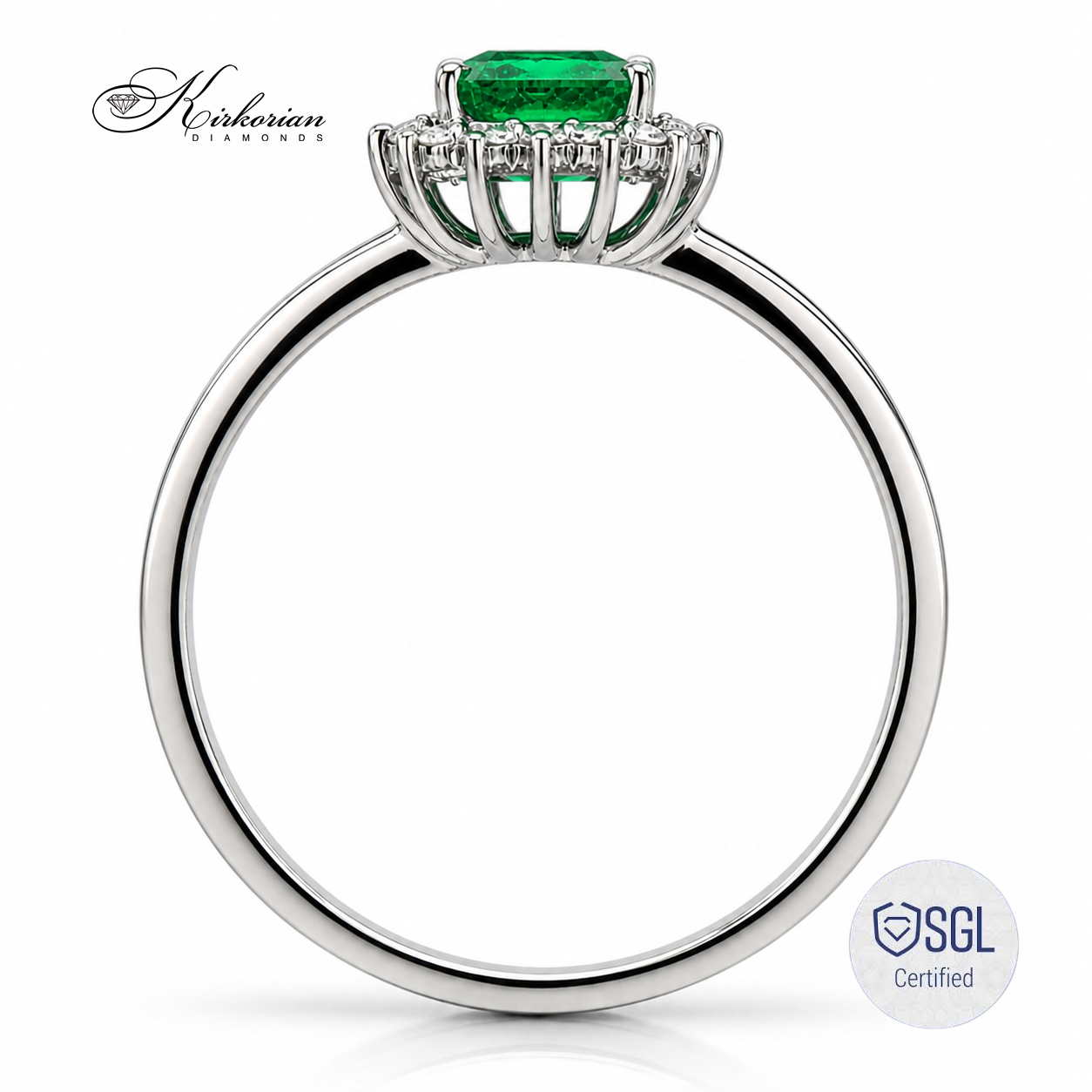 Профил на пръстен със смарагд emerald cut от бяло злато
