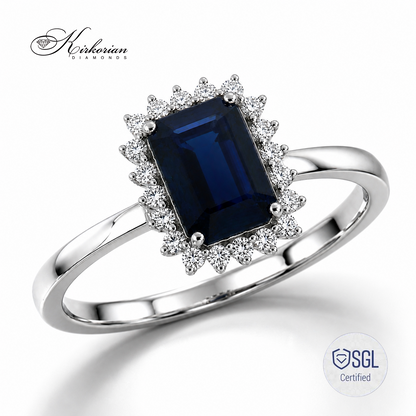Пръстен от бяло злато 14К със сапфир 1.12 ct и диаманти LR5467S