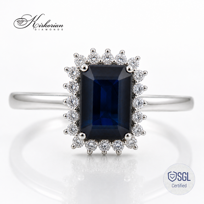 Луксозен sapphire ring с emerald cut сапфир и диаманти
