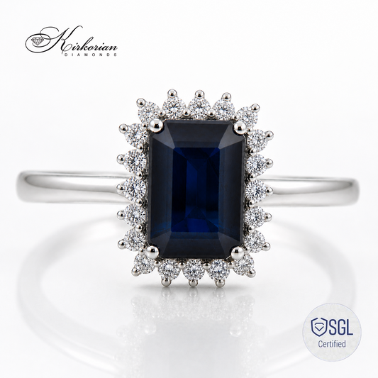 Луксозен sapphire ring с emerald cut сапфир и диаманти
