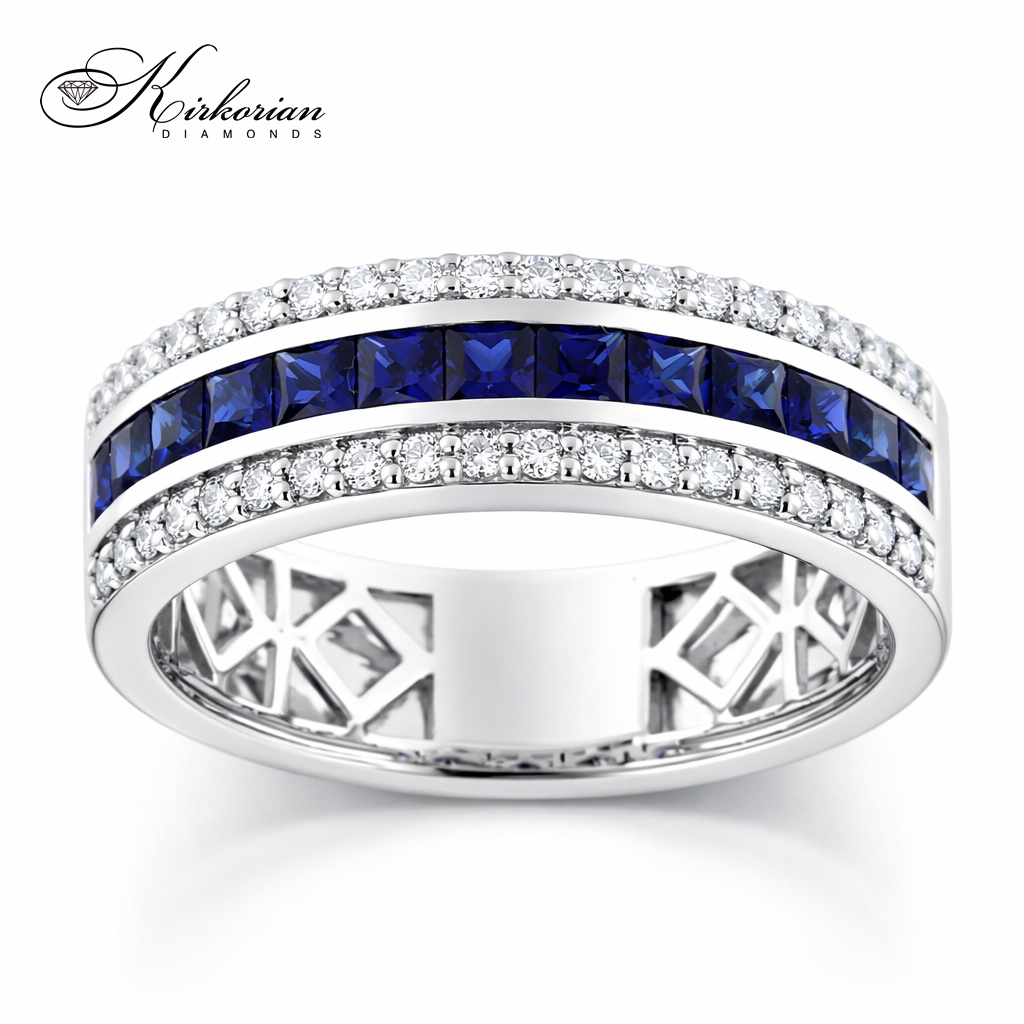 пръстен със син сапфир princess 0.81 ct и диаманти 0.28 ct бяло злато 14к LR5867