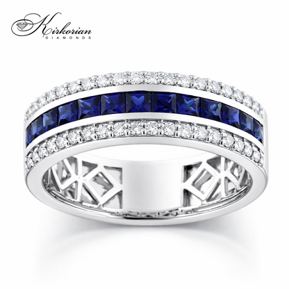 пръстен със син сапфир princess 0.81 ct и диаманти 0.28 ct бяло злато 14к LR5867