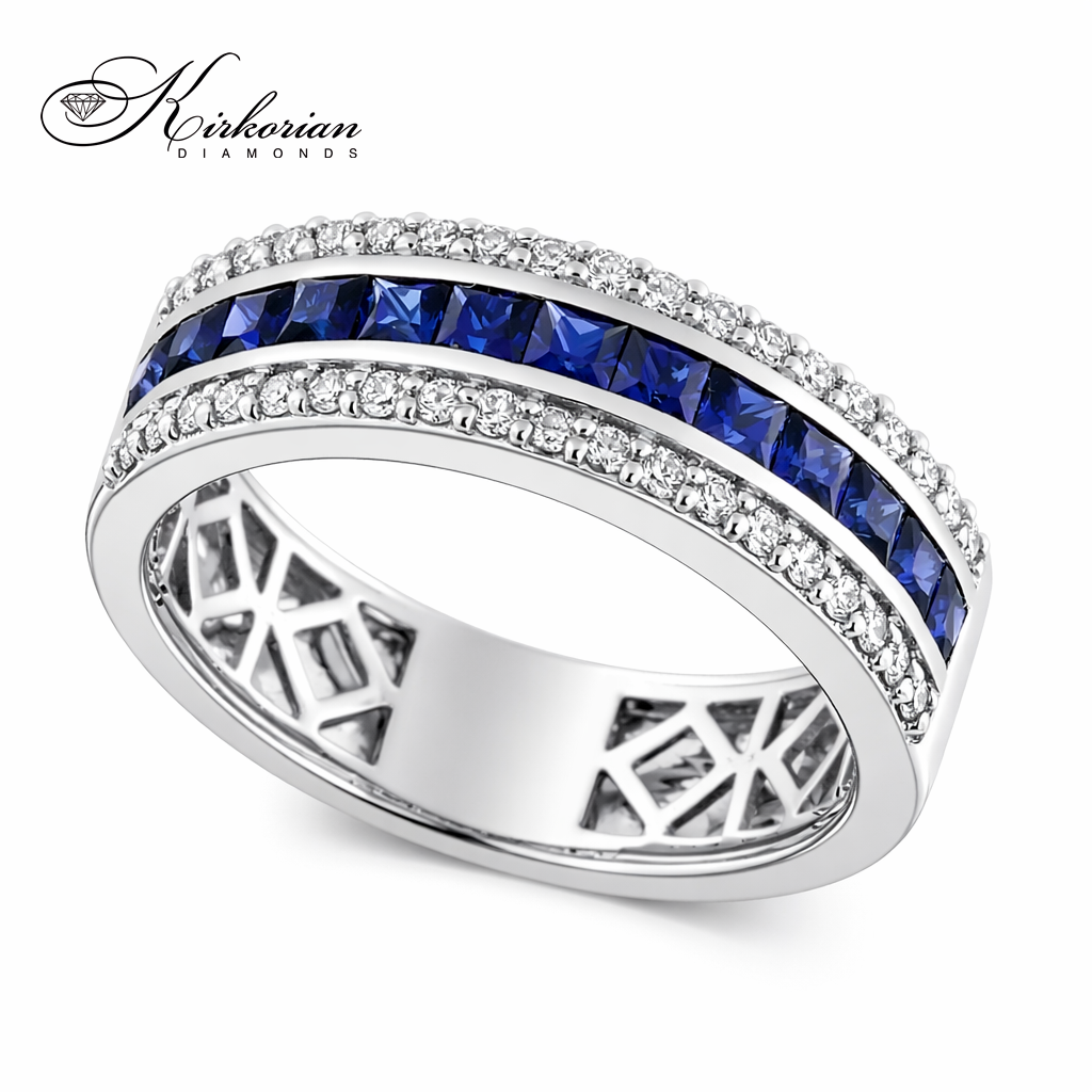 дамски пръстен бяло злато със сапфири и диаманти