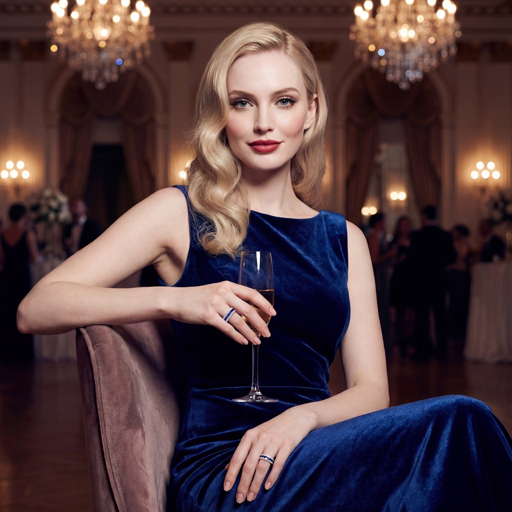 пръстен със сапфир и диаманти на ръка