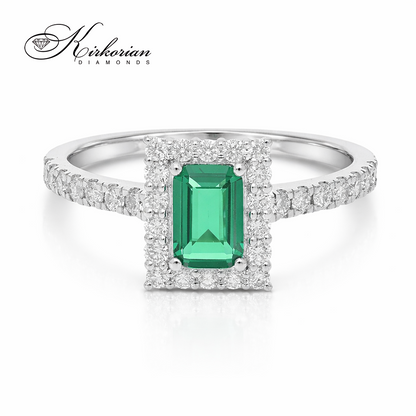 луксозен пръстен със зелен турмалин и диаманти