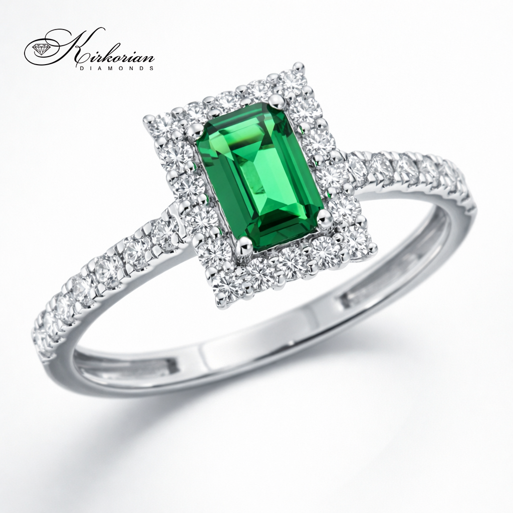 дамски пръстен бяло злато с турмалин и диаманти