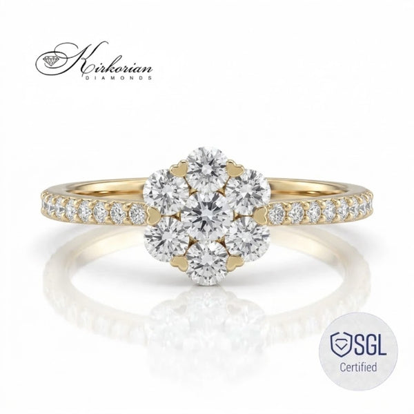 Пръстен цвете от жълто злато 14К с естествени диаманти 0.44 ct F/G VS – LR6000AFG