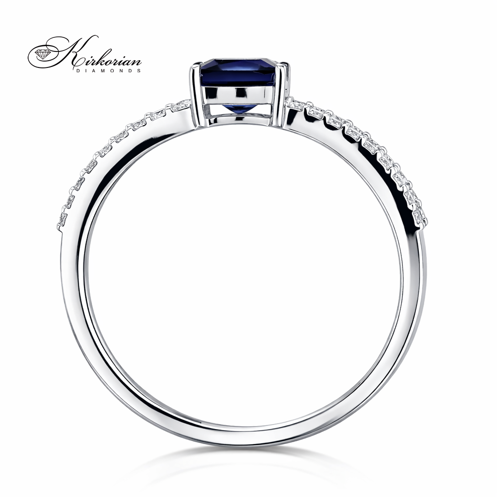 дамски пръстен бяло злато със сапфир princess и диаманти