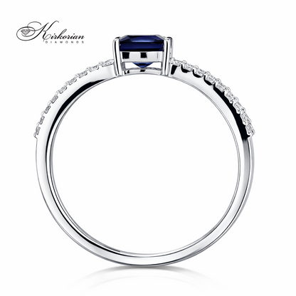 дамски пръстен бяло злато със сапфир princess и диаманти