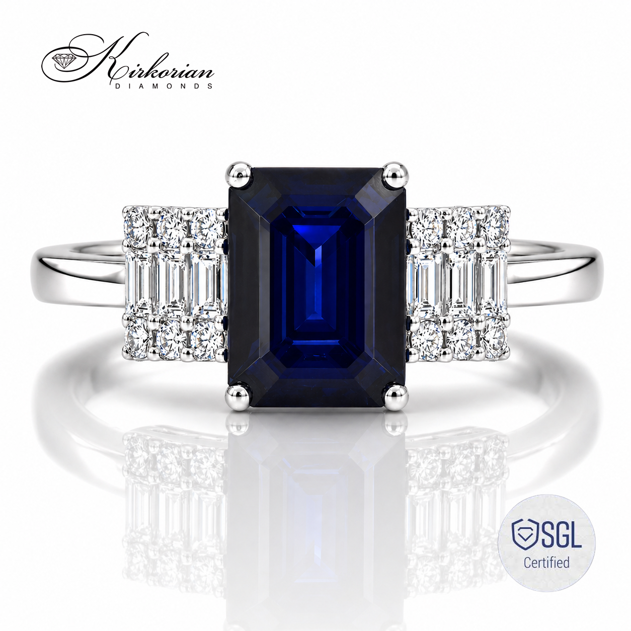 Пръстен от бяло злато 14К със сапфир 2.16 ct и диаманти LR6300S