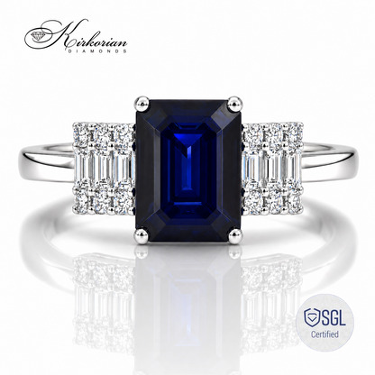 Пръстен от бяло злато 14К със сапфир 2.16 ct и диаманти LR6300S