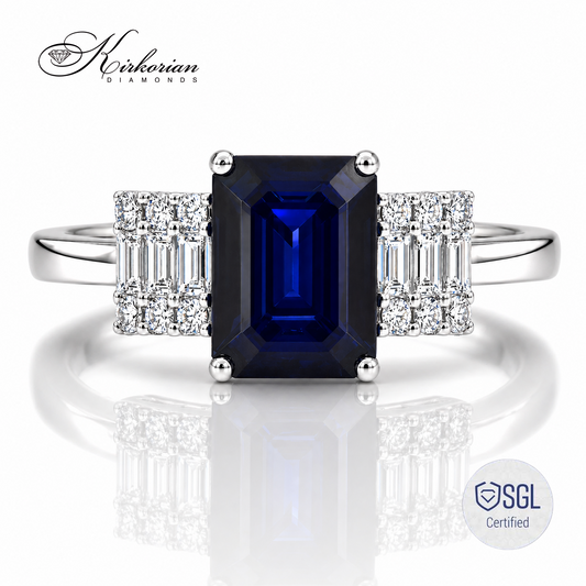 Пръстен от бяло злато 14К със сапфир 2.16 ct и диаманти LR6300S