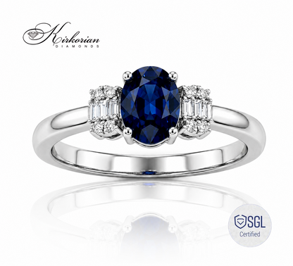 Елегантен годежен пръстен със сапфир и диаманти SGL certified