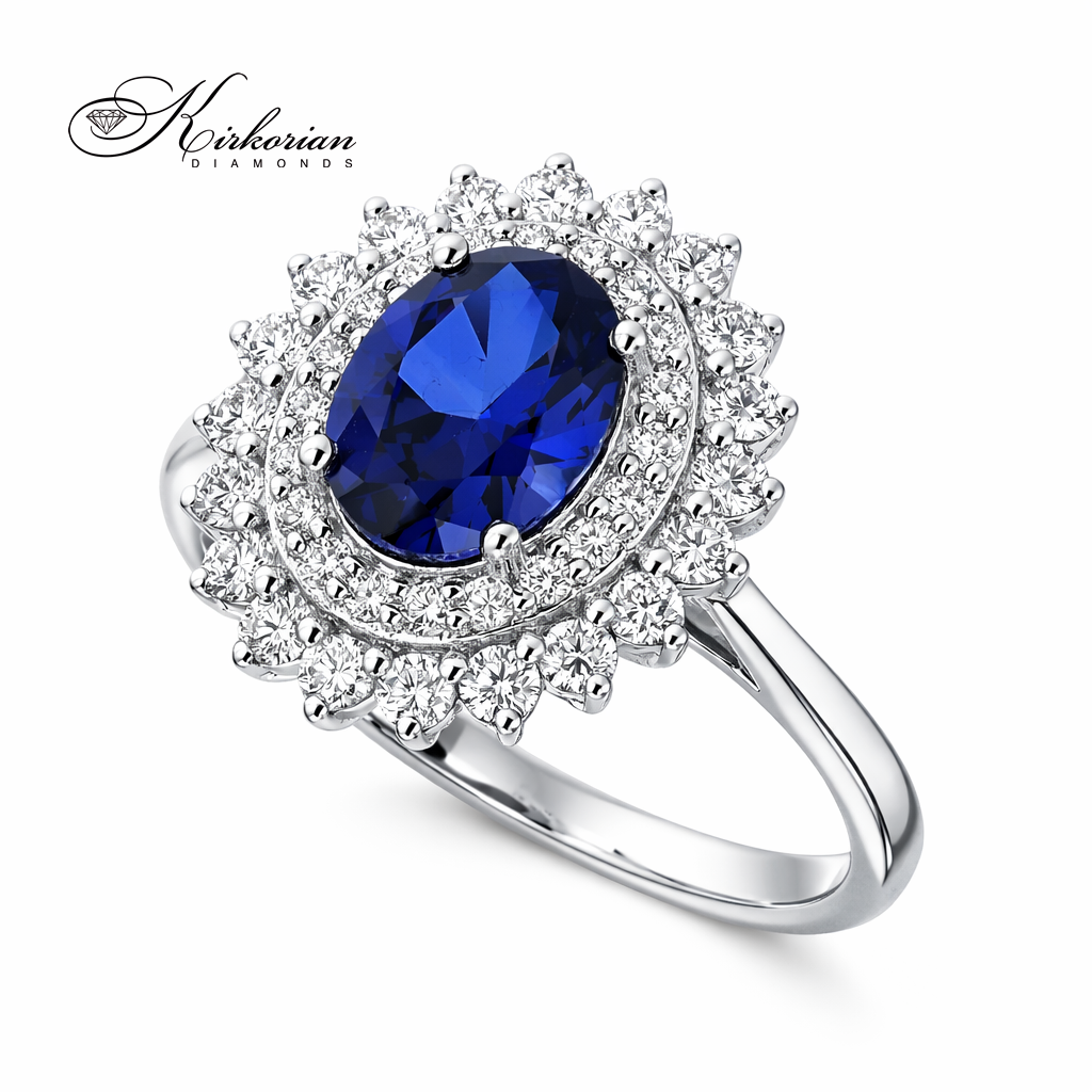 дамски пръстен със син сапфир и диаманти