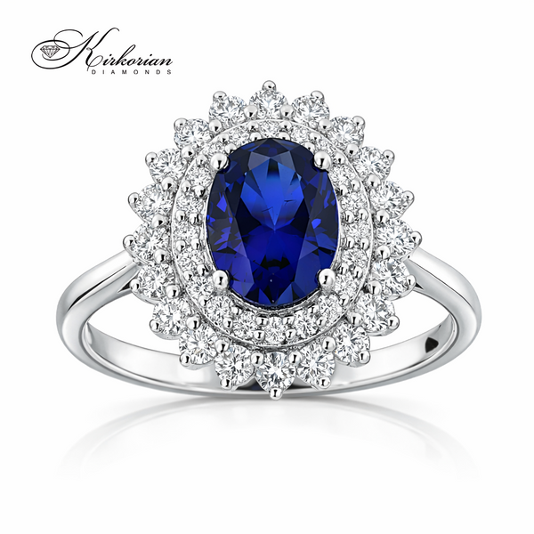 Пръстен със син сапфир 1.48 ct и диаманти 0.59 ct от бяло злато 14К LR6318