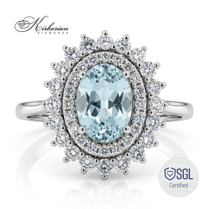 Сертифициран пръстен с аквамарин 0.69 ct и диаманти 0.40 ct