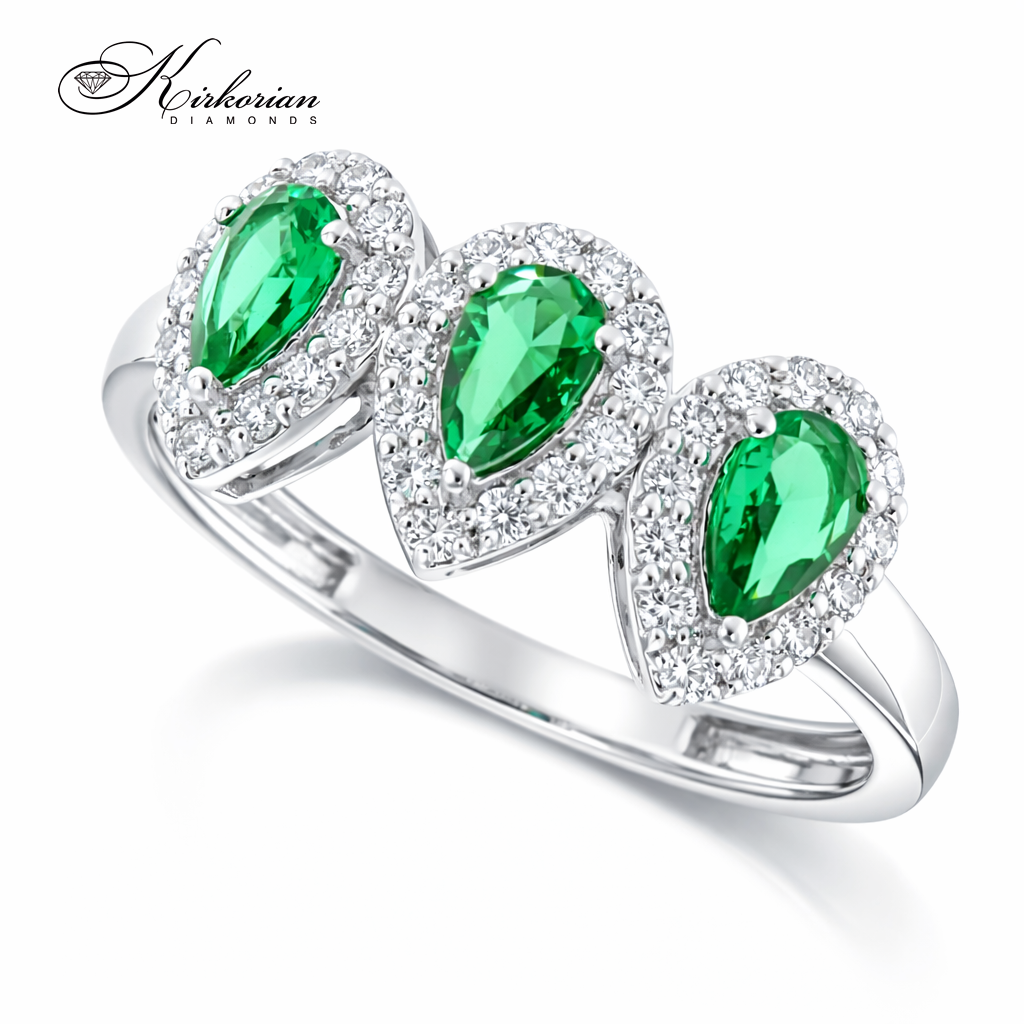 луксозен пръстен с три зелени турмалина и диаманти