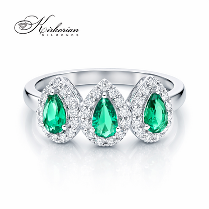 дамски пръстен със зелен турмалин и естествени диаманти