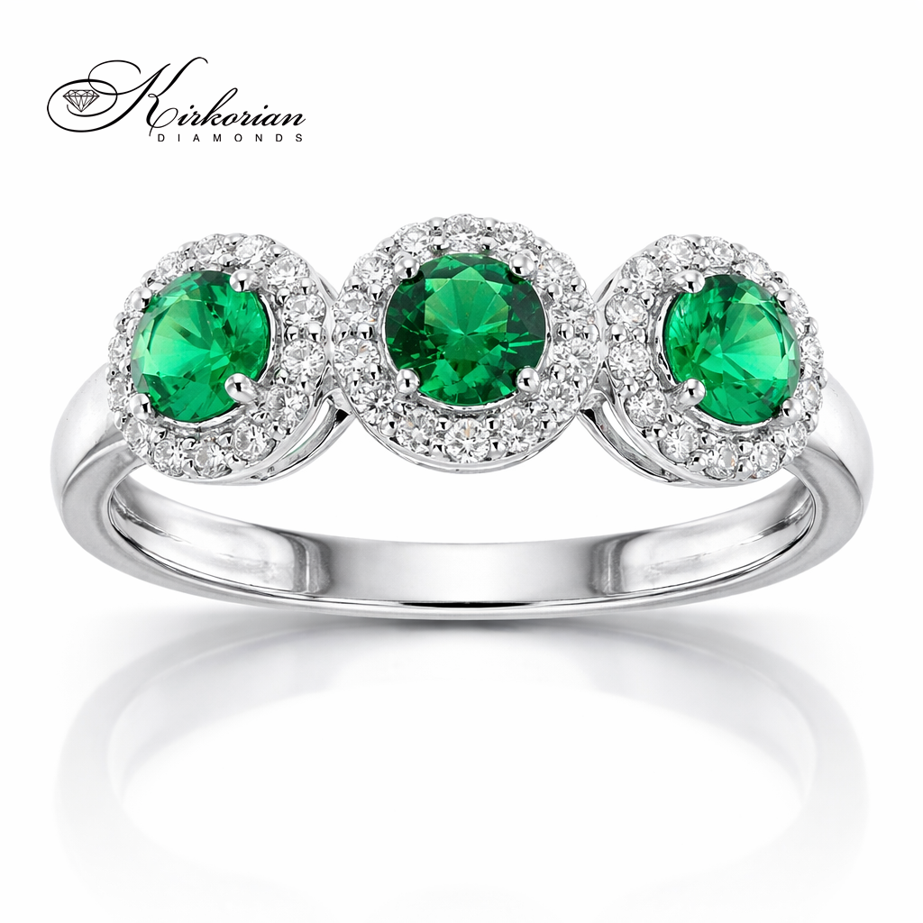 луксозен пръстен с три турмалина и диаманти 14к бяло злато