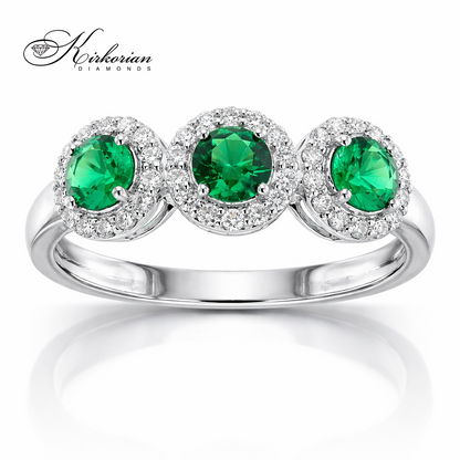 луксозен пръстен с три турмалина и диаманти 14к бяло злато