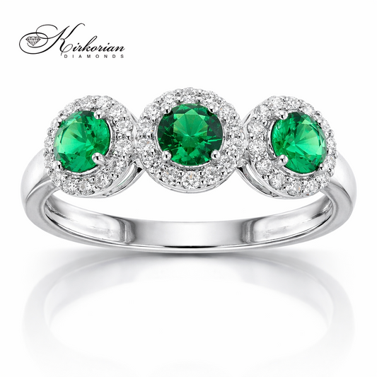 луксозен пръстен с три турмалина и диаманти 14к бяло злато