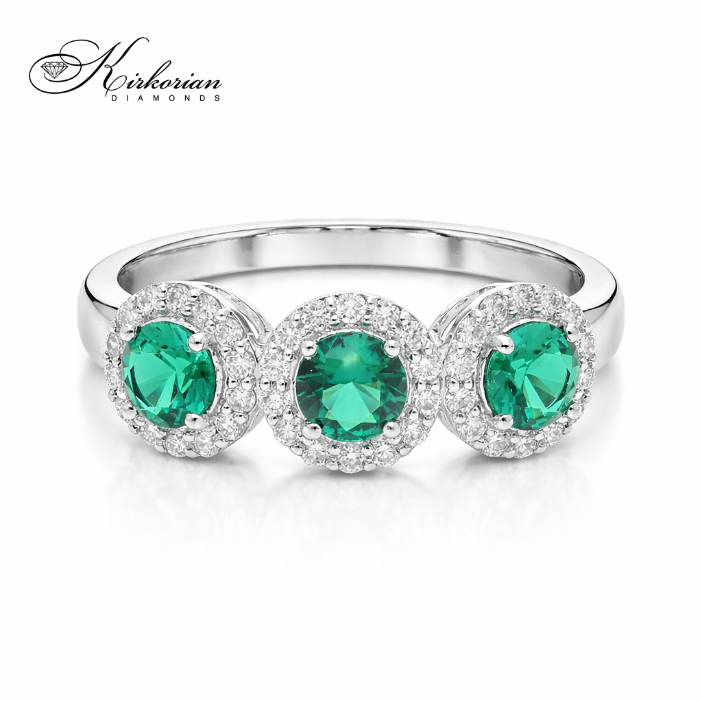 дамски пръстен със зелен турмалин и естествени диаманти