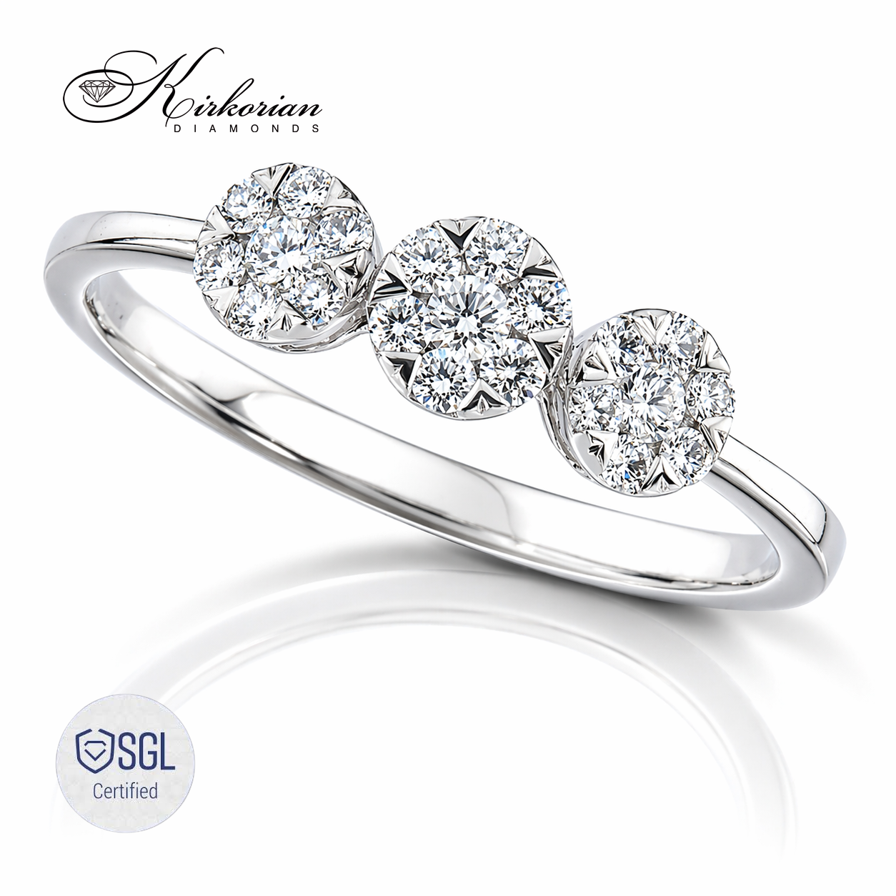 Луксозен пръстен от бяло злато 14К с три диамантени елемента 0.30 ct LR6796