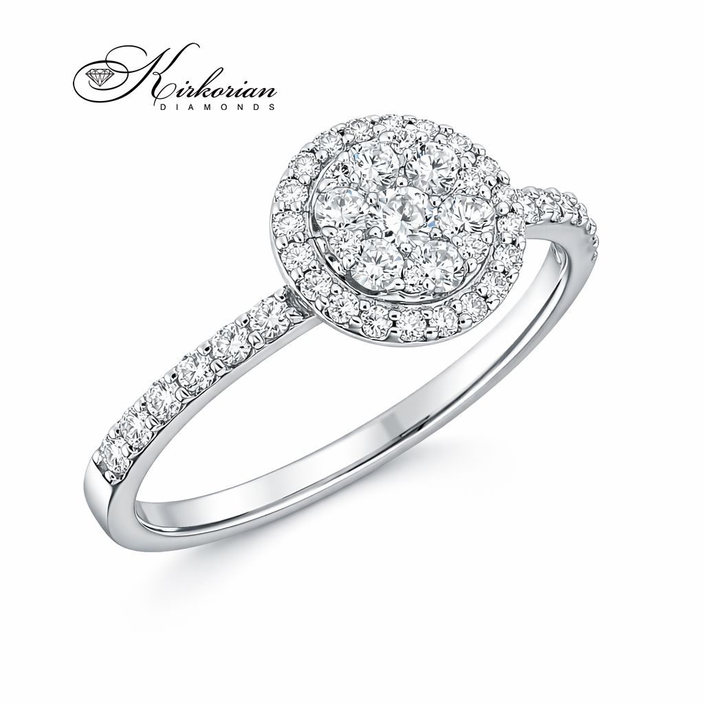 диамантен годежен пръстен halo дизайн бяло злато 14к