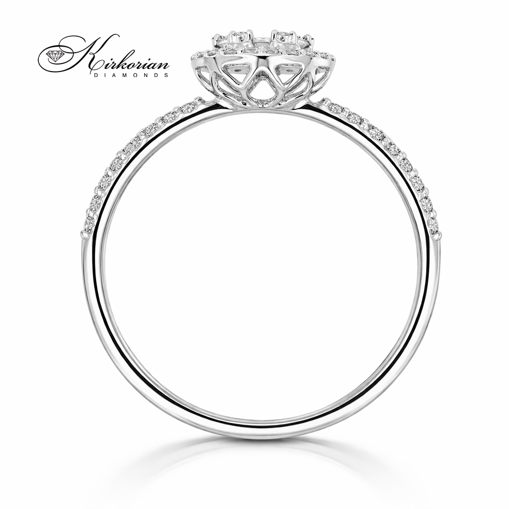 годежен пръстен с ореол от диаманти и диаманти по халката